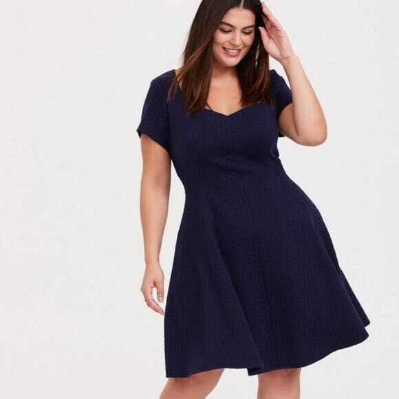TORRID Mini Textured Fine Knit Skater Dress Navy Sz 6X | 30 - Picture 1 of 9
